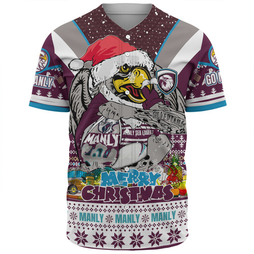 Manly Warringah Sea Eagles Christmas Custom Baseball Shirt - Manly Santa Aussie Big Things Baseball Shirt