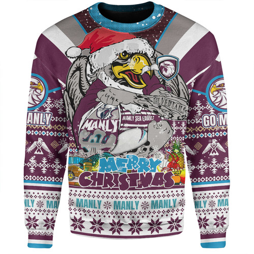 Manly Warringah Sea Eagles Christmas Custom Sweatshirt - Manly Santa Aussie Big Things Sweatshirt