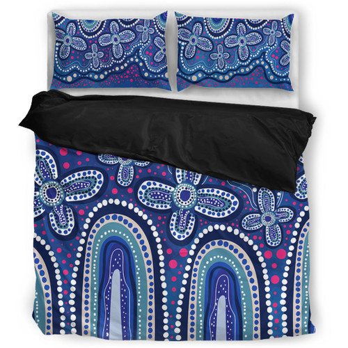 Australia Aboriginal Bedding Set - Dot painting illustration in Aboriginal style Blue Bedding Set Australia Aboriginal Bedding Set - Dot painting illustration in Aboriginal style Blue Bedding Set