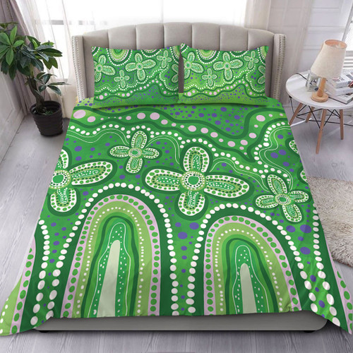 Australia Aboriginal Bedding Set - Dot painting illustration in Aboriginal style Green Bedding Set