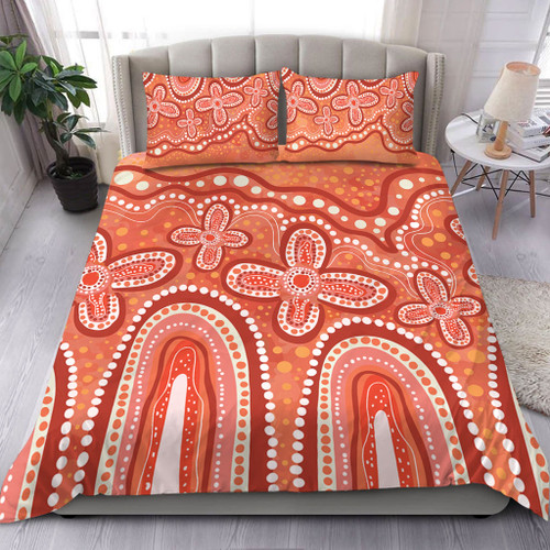 Australia Aboriginal Bedding Set - Dot painting illustration in Aboriginal style Orange Bedding Set