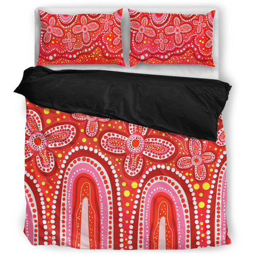 Australia Aboriginal Bedding Set - Dot painting illustration in Aboriginal style Red Bedding Set