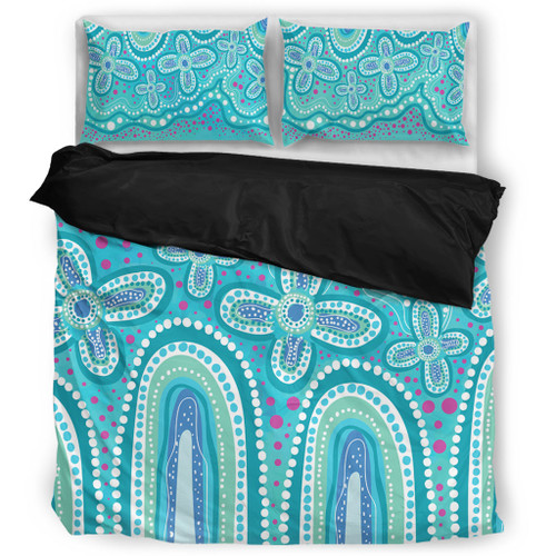 Australia Aboriginal Bedding Set - Dot painting illustration in Aboriginal style Turquoise Bedding Set Australia Aboriginal Bedding Set - Dot painting illustration in Aboriginal style Turquoise Bedding Set