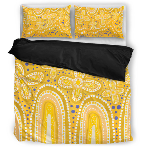 Australia Aboriginal Bedding Set - Dot painting illustration in Aboriginal style Yellow Bedding Set Australia Aboriginal Bedding Set - Dot painting illustration in Aboriginal style Yellow Bedding Set