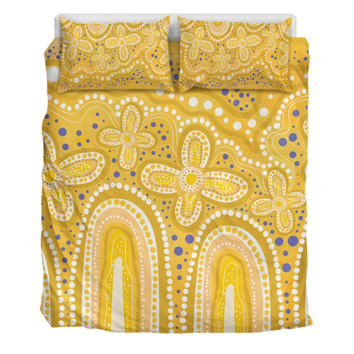 Australia Aboriginal Bedding Set - Dot painting illustration in Aboriginal style Yellow Bedding Set Australia Aboriginal Bedding Set - Dot painting illustration in Aboriginal style Yellow Bedding Set