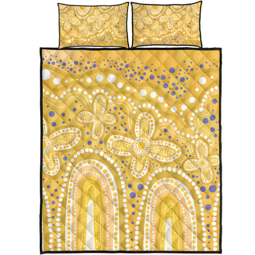 Australia Aboriginal Quilt Bed Set - Dot painting illustration in Aboriginal style Yellow Quilt Bed Set Australia Aboriginal Quilt Bed Set - Dot painting illustration in Aboriginal style Yellow Quilt Bed Set