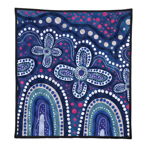 Australia Aboriginal Quilt - Dot painting illustration in Aboriginal style Blue Quilt Australia Aboriginal Quilt - Dot painting illustration in Aboriginal style Blue Quilt