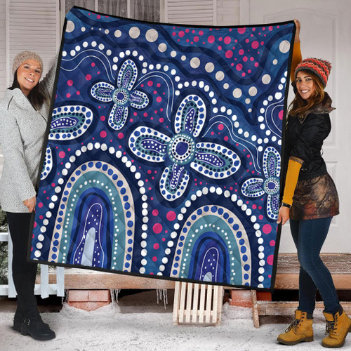 Australia Aboriginal Quilt - Dot painting illustration in Aboriginal style Blue Quilt