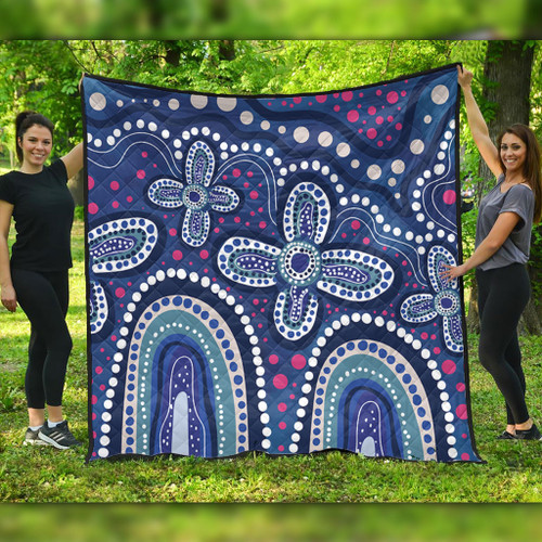 Australia Aboriginal Quilt - Dot painting illustration in Aboriginal style Blue Quilt Australia Aboriginal Quilt - Dot painting illustration in Aboriginal style Blue Quilt