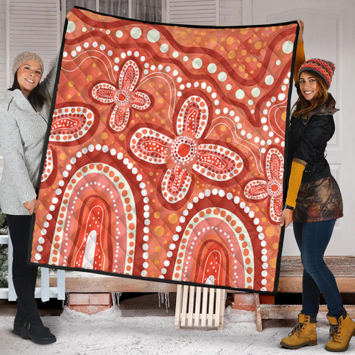 Australia Aboriginal Quilt - Dot painting illustration in Aboriginal style Orange Quilt