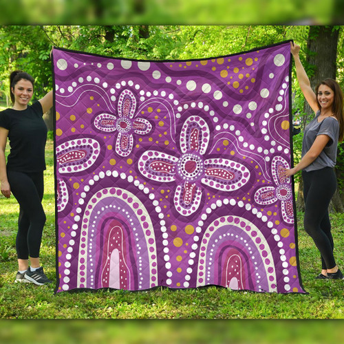 Australia Aboriginal Quilt - Dot painting illustration in Aboriginal style Pink Quilt Australia Aboriginal Quilt - Dot painting illustration in Aboriginal style Pink Quilt