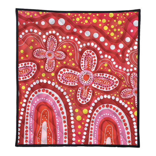 Australia Aboriginal Quilt - Dot painting illustration in Aboriginal style Red Quilt Australia Aboriginal Quilt - Dot painting illustration in Aboriginal style Red Quilt