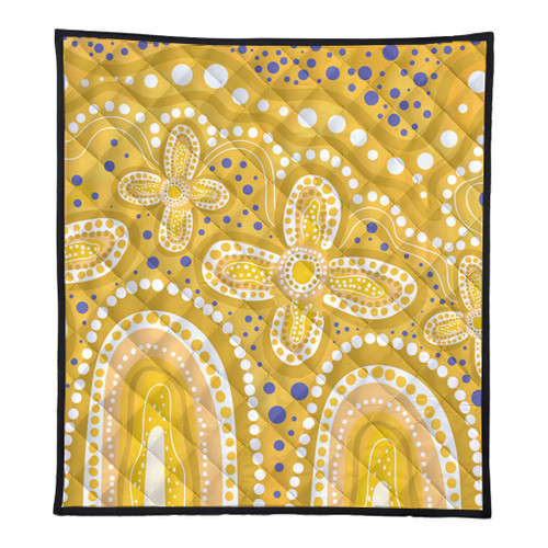 Australia Aboriginal Quilt - Dot painting illustration in Aboriginal style Yellow Quilt Australia Aboriginal Quilt - Dot painting illustration in Aboriginal style Yellow Quilt