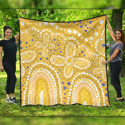 Australia Aboriginal Quilt - Dot painting illustration in Aboriginal style Yellow Quilt Australia Aboriginal Quilt - Dot painting illustration in Aboriginal style Yellow Quilt