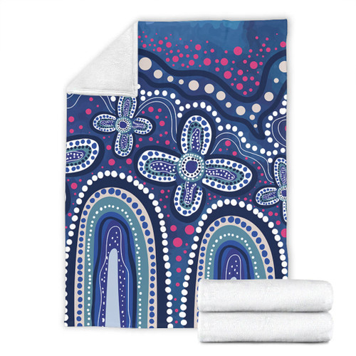 Australia Aboriginal Blanket - Dot painting illustration in Aboriginal style Blue Blanket Australia Aboriginal Blanket - Dot painting illustration in Aboriginal style Blue Blanket