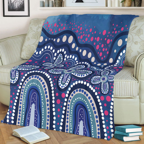 Australia Aboriginal Blanket - Dot painting illustration in Aboriginal style Blue Blanket Australia Aboriginal Blanket - Dot painting illustration in Aboriginal style Blue Blanket