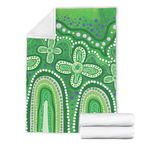 Australia Aboriginal Blanket - Dot painting illustration in Aboriginal style Green Blanket Australia Aboriginal Blanket - Dot painting illustration in Aboriginal style Green Blanket