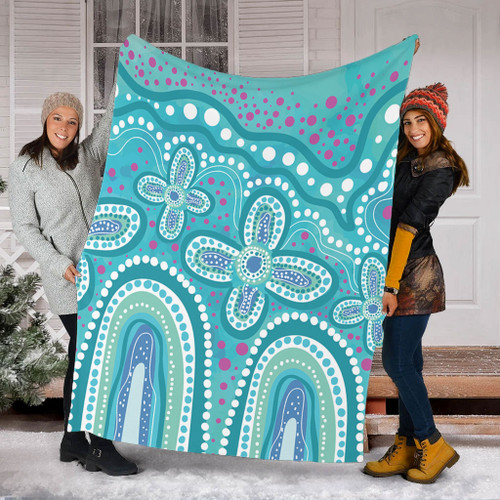 Australia Aboriginal Blanket - Dot painting illustration in Aboriginal style Turquoise Blanket Australia Aboriginal Blanket - Dot painting illustration in Aboriginal style Turquoise Blanket