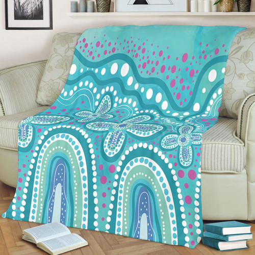 Australia Aboriginal Blanket - Dot painting illustration in Aboriginal style Turquoise Blanket Australia Aboriginal Blanket - Dot painting illustration in Aboriginal style Turquoise Blanket
