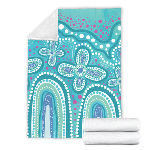 Australia Aboriginal Blanket - Dot painting illustration in Aboriginal style Turquoise Blanket Australia Aboriginal Blanket - Dot painting illustration in Aboriginal style Turquoise Blanket
