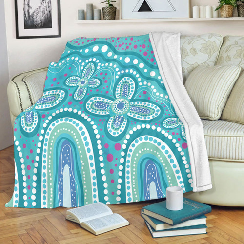 Australia Aboriginal Blanket - Dot painting illustration in Aboriginal style Turquoise Blanket Australia Aboriginal Blanket - Dot painting illustration in Aboriginal style Turquoise Blanket