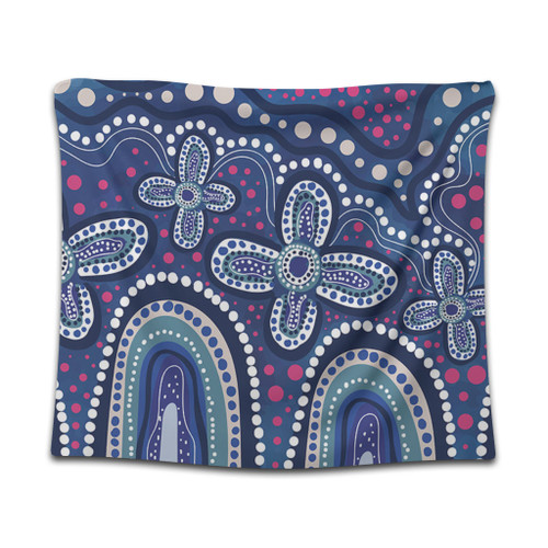 Australia Aboriginal Tapestry - Dot painting illustration in Aboriginal style Blue Tapestry Australia Aboriginal Tapestry - Dot painting illustration in Aboriginal style Blue Tapestry