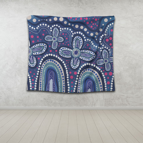 Australia Aboriginal Tapestry - Dot painting illustration in Aboriginal style Blue Tapestry Australia Aboriginal Tapestry - Dot painting illustration in Aboriginal style Blue Tapestry