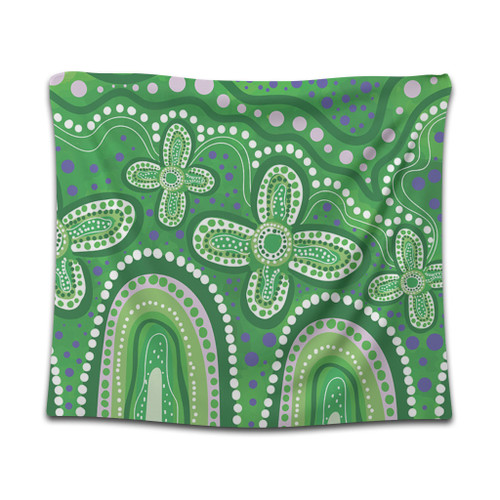 Australia Aboriginal Tapestry - Dot painting illustration in Aboriginal style Green Tapestry