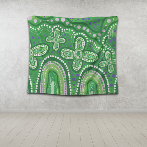 Australia Aboriginal Tapestry - Dot painting illustration in Aboriginal style Green Tapestry