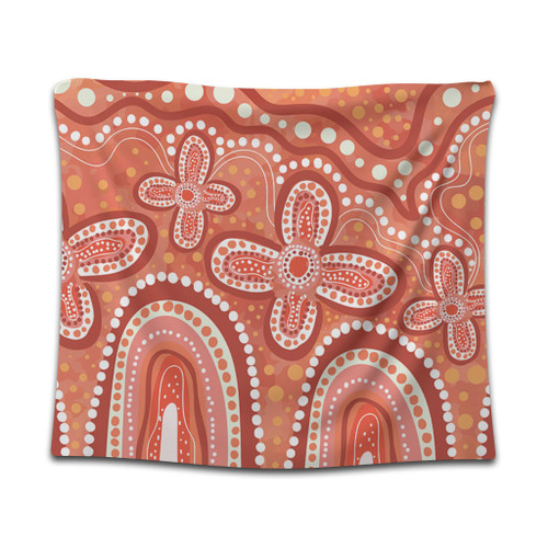 Australia Aboriginal Tapestry - Dot painting illustration in Aboriginal style Orange Tapestry