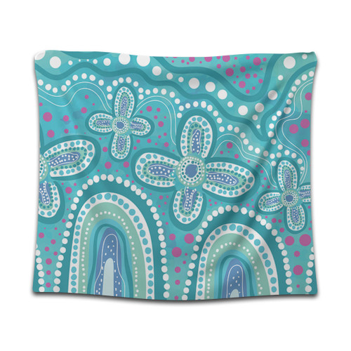 Australia Aboriginal Tapestry - Dot painting illustration in Aboriginal style Turquoise Tapestry Australia Aboriginal Tapestry - Dot painting illustration in Aboriginal style Turquoise Tapestry