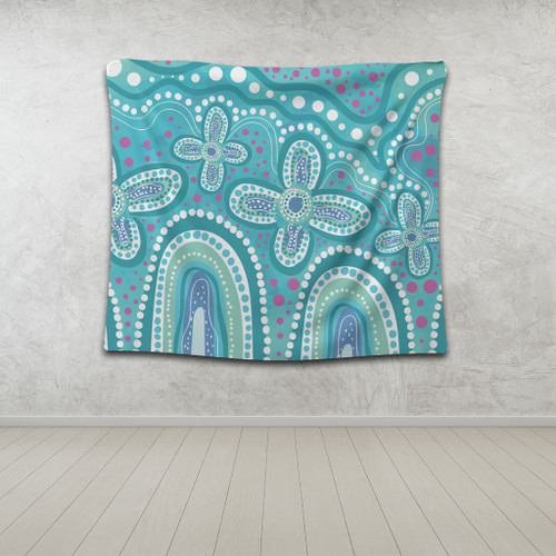 Australia Aboriginal Tapestry - Dot painting illustration in Aboriginal style Turquoise Tapestry Australia Aboriginal Tapestry - Dot painting illustration in Aboriginal style Turquoise Tapestry