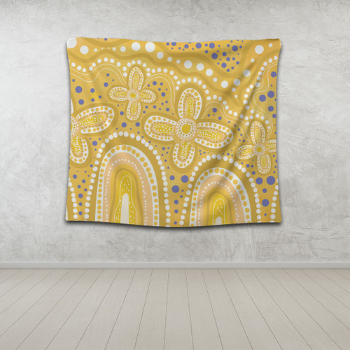 Australia Aboriginal Tapestry - Dot painting illustration in Aboriginal style Yellow Tapestry Australia Aboriginal Tapestry - Dot painting illustration in Aboriginal style Yellow Tapestry