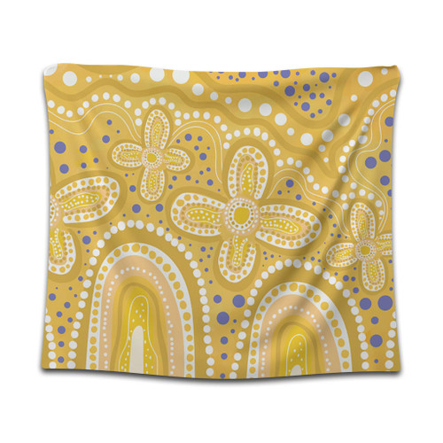 Australia Aboriginal Tapestry - Dot painting illustration in Aboriginal style Yellow Tapestry Australia Aboriginal Tapestry - Dot painting illustration in Aboriginal style Yellow Tapestry