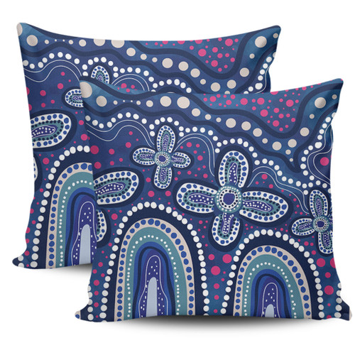 Australia Aboriginal Pillow Cases - Dot painting illustration in Aboriginal style Blue Pillow Cases