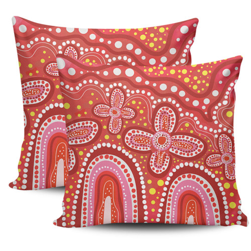 Australia Aboriginal Pillow Cases - Dot painting illustration in Aboriginal style Red Pillow Cases