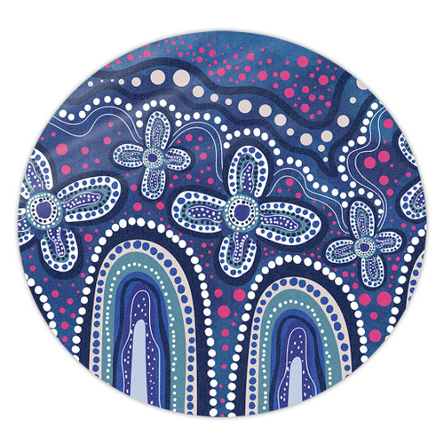Australia Aboriginal Round Rug - Dot painting illustration in Aboriginal style Blue Round Rug Australia Aboriginal Round Rug - Dot painting illustration in Aboriginal style Blue Round Rug