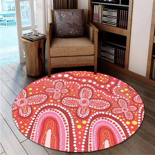 Australia Aboriginal Round Rug - Dot painting illustration in Aboriginal style Red Round Rug Australia Aboriginal Round Rug - Dot painting illustration in Aboriginal style Red Round Rug