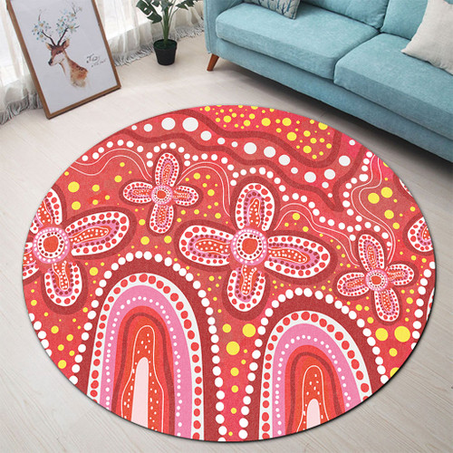 Australia Aboriginal Round Rug - Dot painting illustration in Aboriginal style Red Round Rug Australia Aboriginal Round Rug - Dot painting illustration in Aboriginal style Red Round Rug