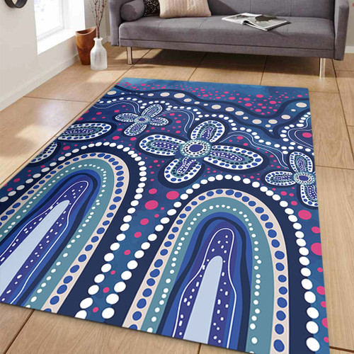 Australia Aboriginal Area Rug - Dot painting illustration in Aboriginal style Blue Area Rug Australia Aboriginal Area Rug - Dot painting illustration in Aboriginal style Blue Area Rug