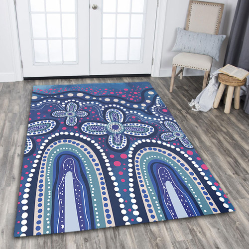Australia Aboriginal Area Rug - Dot painting illustration in Aboriginal style Blue Area Rug Australia Aboriginal Area Rug - Dot painting illustration in Aboriginal style Blue Area Rug