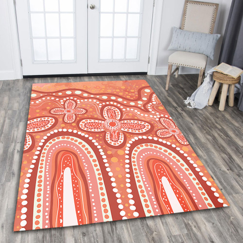 Australia Aboriginal Area Rug - Dot painting illustration in Aboriginal style Orange Area Rug Australia Aboriginal Area Rug - Dot painting illustration in Aboriginal style Orange Area Rug