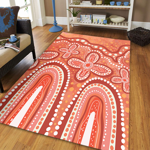 Australia Aboriginal Area Rug - Dot painting illustration in Aboriginal style Orange Area Rug Australia Aboriginal Area Rug - Dot painting illustration in Aboriginal style Orange Area Rug