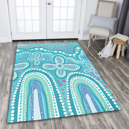 Australia Aboriginal Area Rug - Dot painting illustration in Aboriginal style Turquoise Area Rug Australia Aboriginal Area Rug - Dot painting illustration in Aboriginal style Turquoise Area Rug