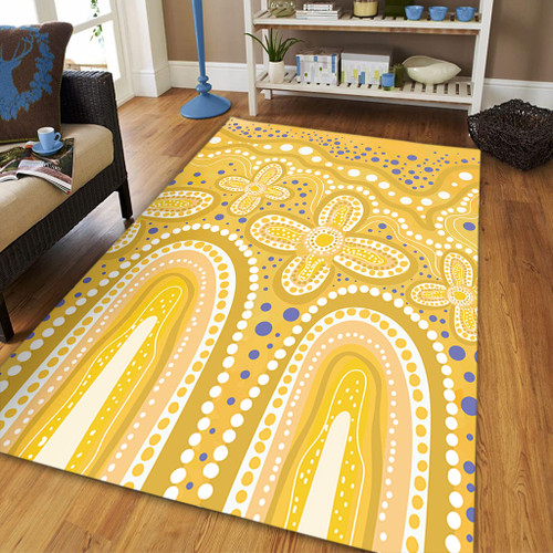 Australia Aboriginal Area Rug - Dot painting illustration in Aboriginal style Yellow Area Rug Australia Aboriginal Area Rug - Dot painting illustration in Aboriginal style Yellow Area Rug
