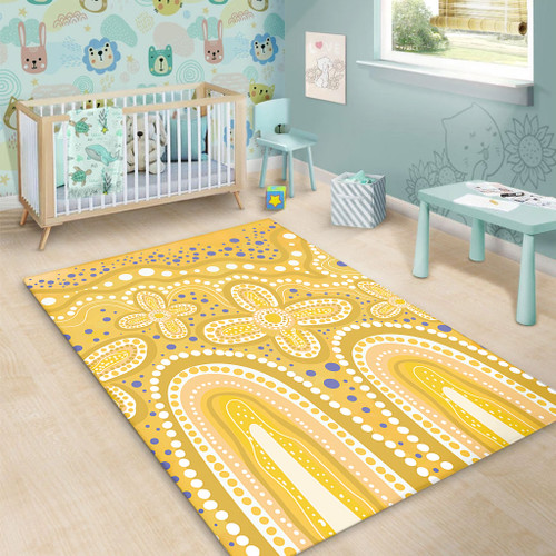Australia Aboriginal Area Rug - Dot painting illustration in Aboriginal style Yellow Area Rug Australia Aboriginal Area Rug - Dot painting illustration in Aboriginal style Yellow Area Rug