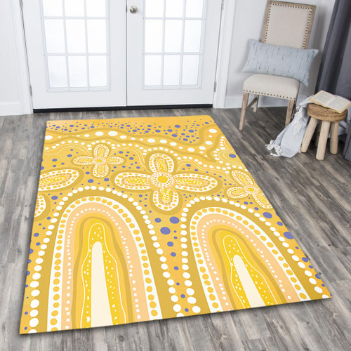 Australia Aboriginal Area Rug - Dot painting illustration in Aboriginal style Yellow Area Rug Australia Aboriginal Area Rug - Dot painting illustration in Aboriginal style Yellow Area Rug
