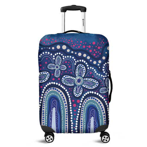 Australia Aboriginal Luggage Cover - Dot painting illustration in Aboriginal style Blue Luggage Cover Australia Aboriginal Luggage Cover - Dot painting illustration in Aboriginal style Blue Luggage Cover
