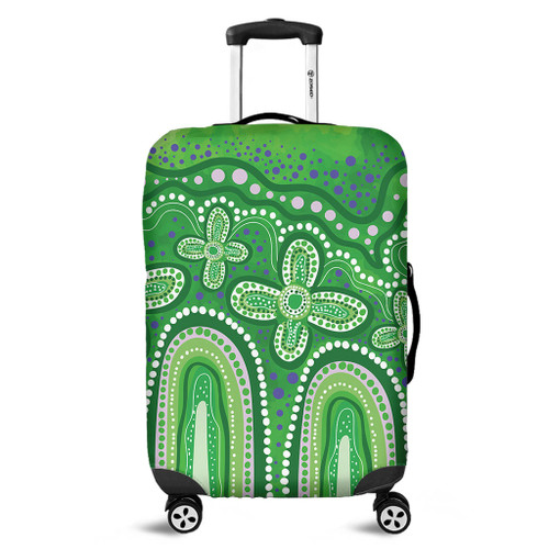 Australia Aboriginal Luggage Cover - Dot painting illustration in Aboriginal style Green Luggage Cover Australia Aboriginal Luggage Cover - Dot painting illustration in Aboriginal style Green Luggage Cover