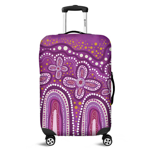 Australia Aboriginal Luggage Cover - Dot painting illustration in Aboriginal style Pink Luggage Cover Australia Aboriginal Luggage Cover - Dot painting illustration in Aboriginal style Pink Luggage Cover